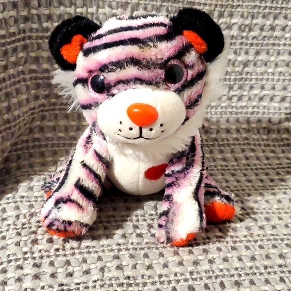MVP Plush White Tiger Pink Black Stripped Glitter Eyes 6" Sitting Stuffed Animal - Picture 1 of 9